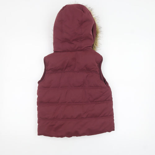 FatFace Girls Red Hooded Faux Fur Lined Puffer Gilet 8-9 Years