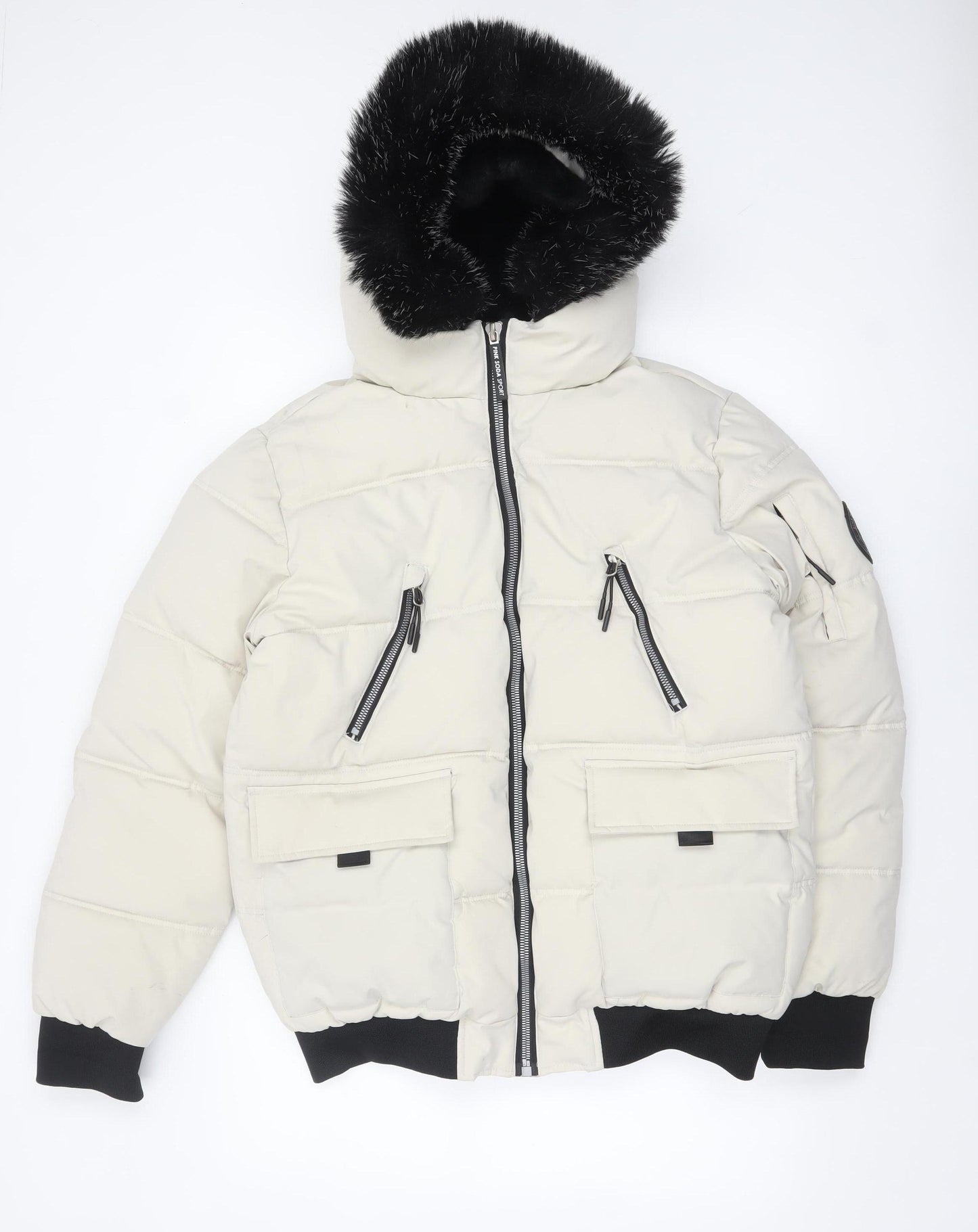 Pink Soda Sport Women’s Ivory Puffer Jacket Size 12 Hooded Winter Coat