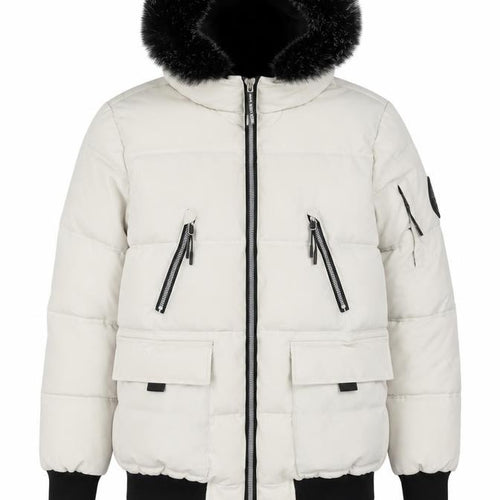 Pink Soda Sport Women’s Ivory Puffer Jacket Size 12 Hooded Winter Coat