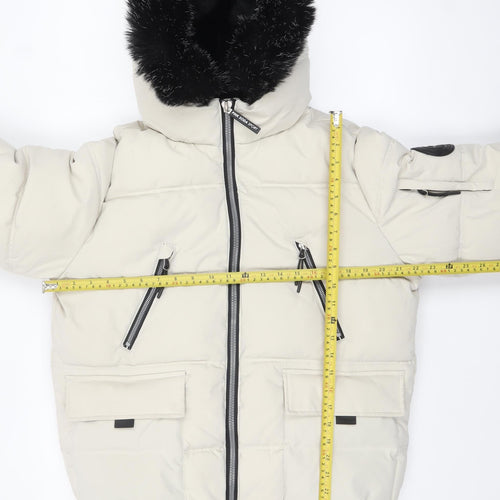 Pink Soda Sport Women’s Ivory Puffer Jacket Size 12 Hooded Winter Coat