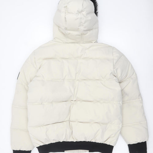 Pink Soda Sport Women’s Ivory Puffer Jacket Size 12 Hooded Winter Coat