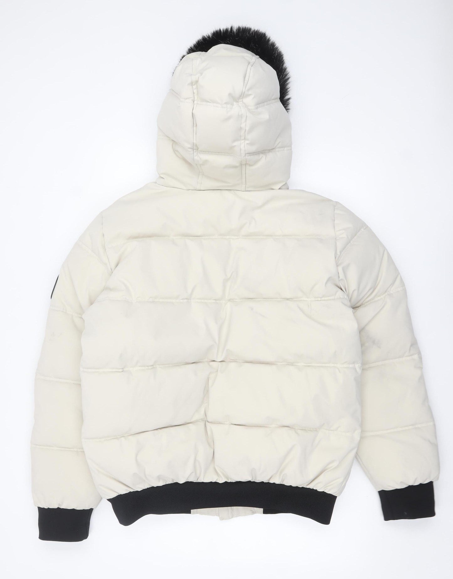 Pink Soda Sport Women’s Ivory Puffer Jacket Size 12 Hooded Winter Coat