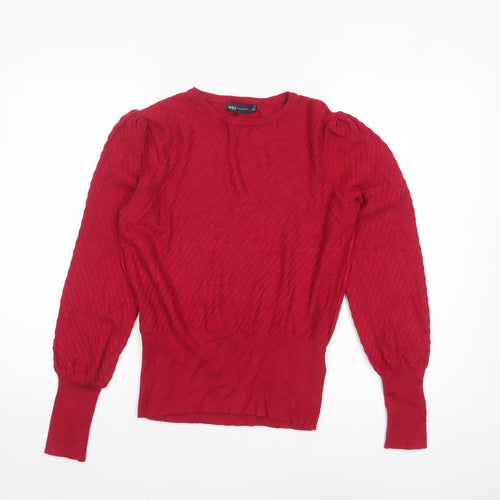 Marks and Spencer Women Red Size 12 Crew Neck Puff Sleeve Pullover Jumper