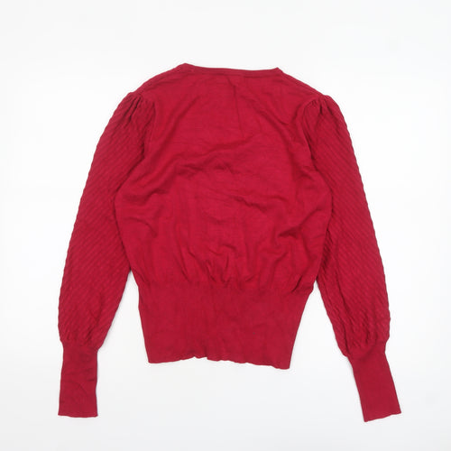 Marks and Spencer Women Red Size 12 Crew Neck Puff Sleeve Pullover Jumper