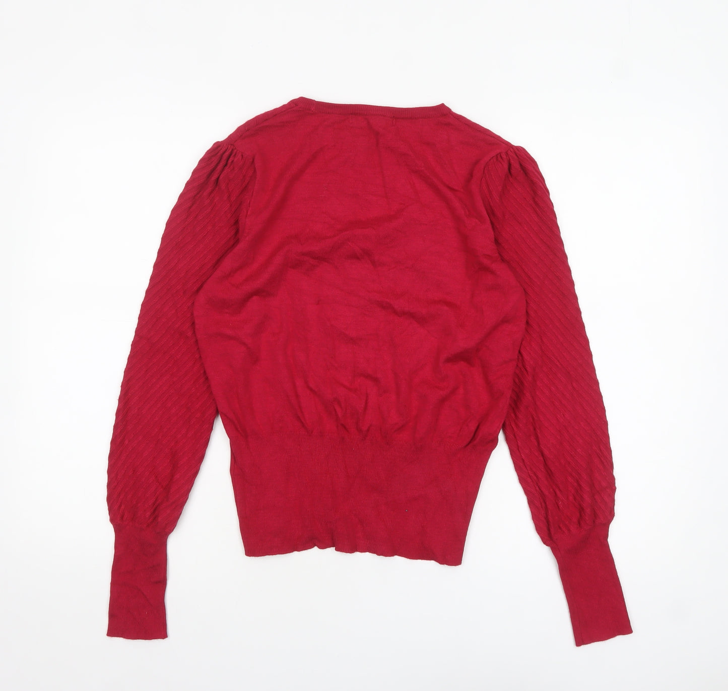 Marks and Spencer Women Red Size 12 Crew Neck Puff Sleeve Pullover Jumper