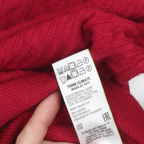 Marks and Spencer Women Red Size 12 Crew Neck Puff Sleeve Pullover Jumper