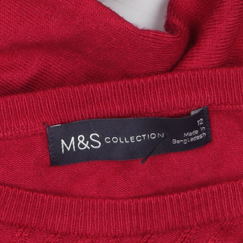 Marks and Spencer Women Red Size 12 Crew Neck Puff Sleeve Pullover Jumper