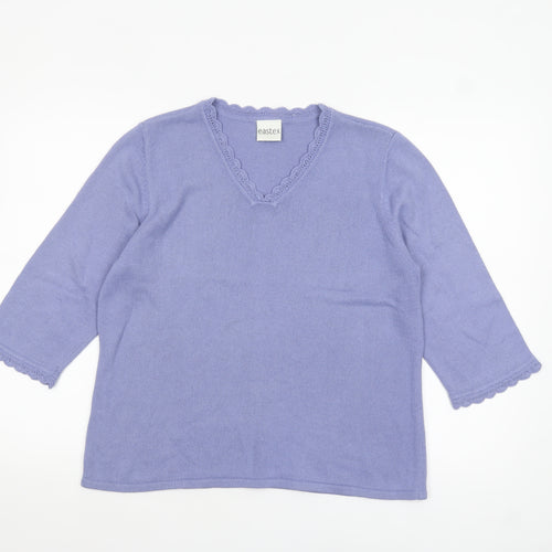 Eastex Women's Purple Knit V-Neck 3/4 Sleeve Pullover Jumper Size 16