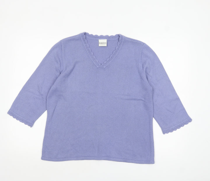 Eastex Women's Purple Knit V-Neck 3/4 Sleeve Pullover Jumper Size 16