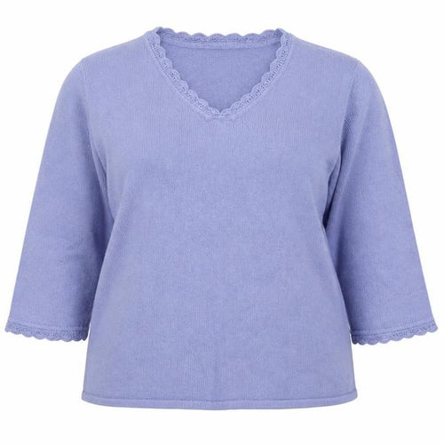 Eastex Women's Purple Knit V-Neck 3/4 Sleeve Pullover Jumper Size 16