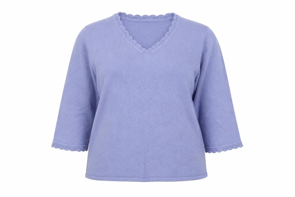 Eastex Women's Purple Knit V-Neck 3/4 Sleeve Pullover Jumper Size 16