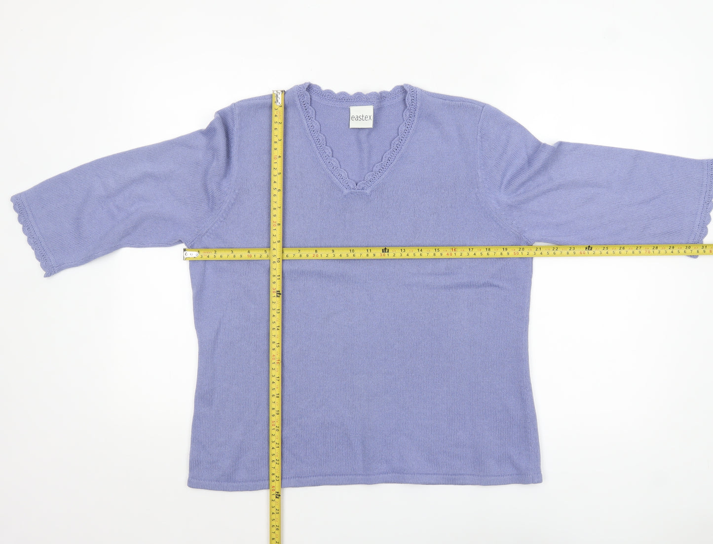 Eastex Women's Purple Knit V-Neck 3/4 Sleeve Pullover Jumper Size 16