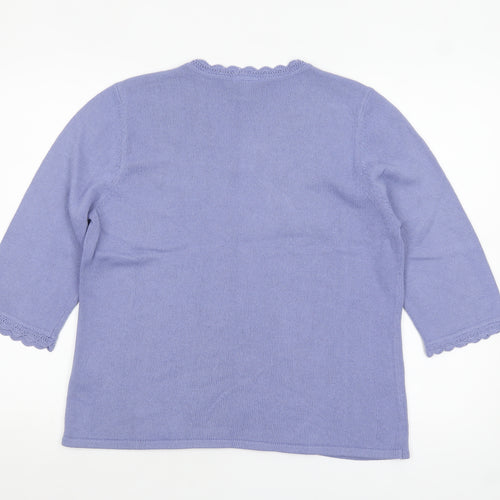Eastex Women's Purple Knit V-Neck 3/4 Sleeve Pullover Jumper Size 16