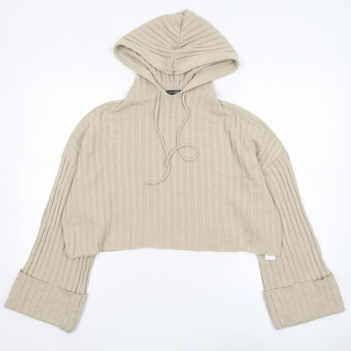 Quiz Womens Beige Hooded Rib Knit Cropped Jumper Size S