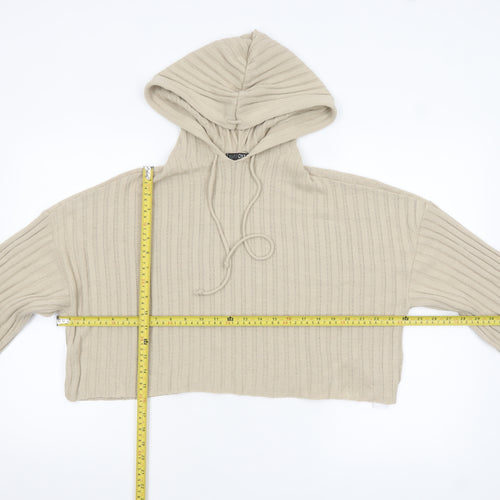 Quiz Womens Beige Hooded Rib Knit Cropped Jumper Size S