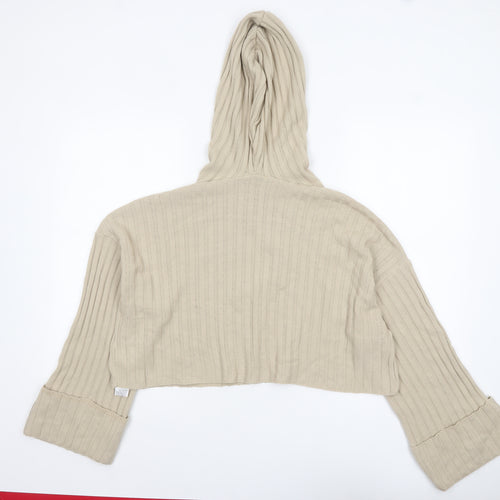 Quiz Womens Beige Hooded Rib Knit Cropped Jumper Size S