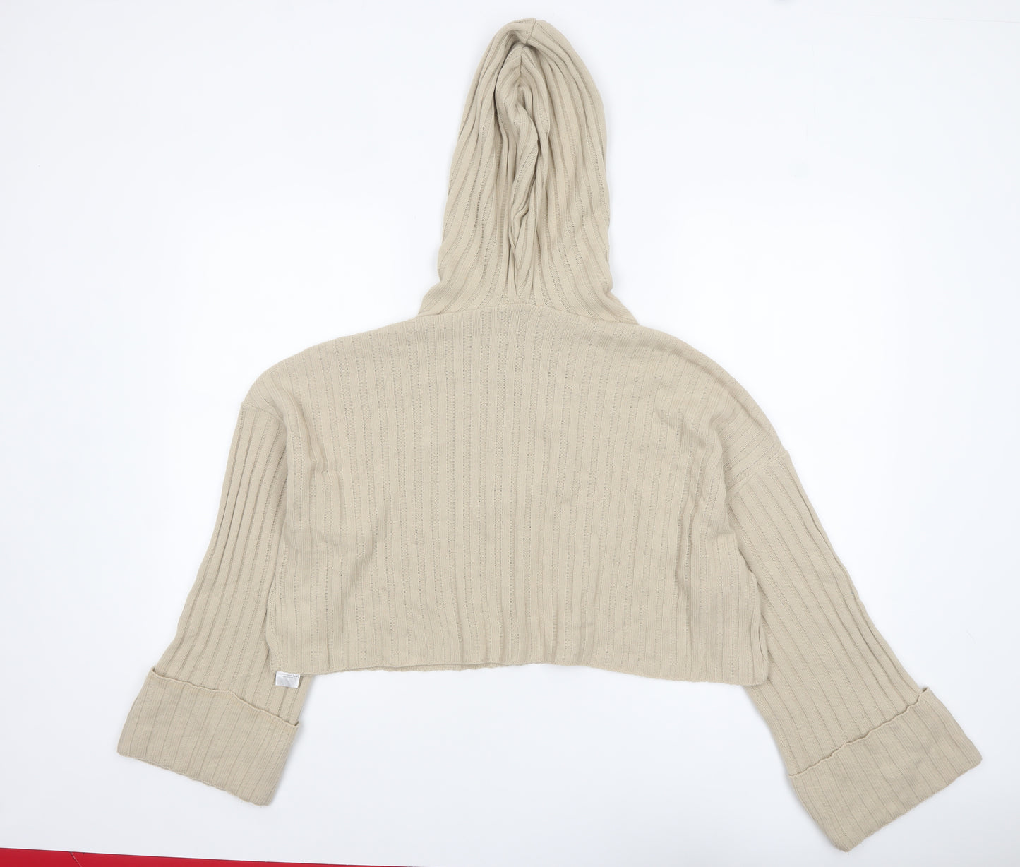 Quiz Womens Beige Hooded Rib Knit Cropped Jumper Size S