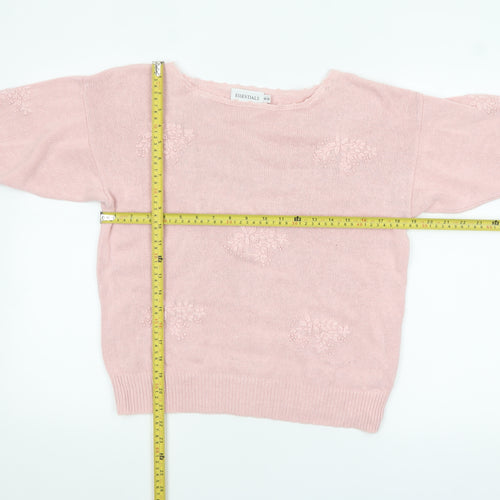 ESSENTIALS Womens Pink Embroidered Boat Neck Pullover Jumper Size 10/12