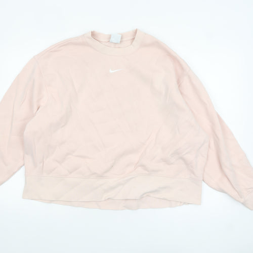 Nike Women Pink Pullover Sweatshirt 1X Cotton Blend Crew Neck