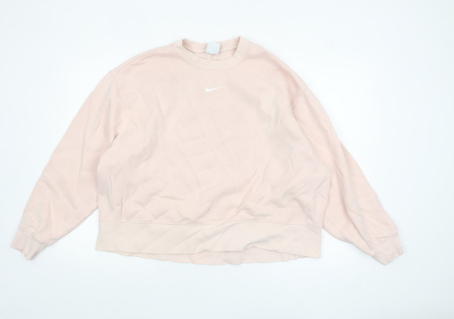 Nike Women Pink Pullover Sweatshirt 1X Cotton Blend Crew Neck