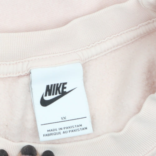 Nike Women Pink Pullover Sweatshirt 1X Cotton Blend Crew Neck