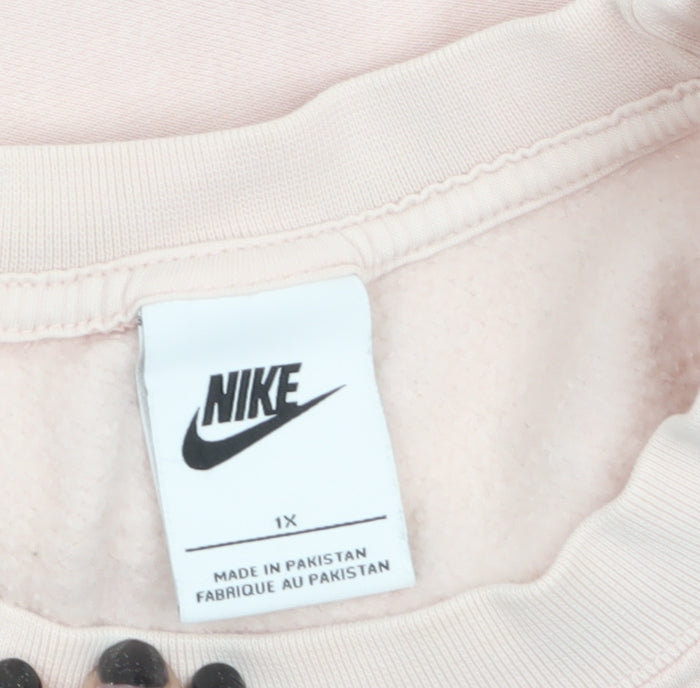 Nike Women Pink Pullover Sweatshirt 1X Cotton Blend Crew Neck