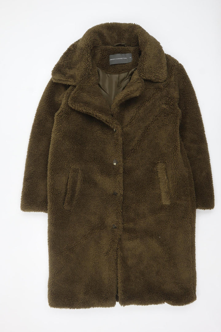 French Connection Womens Brown Long Fleece Coat Size M