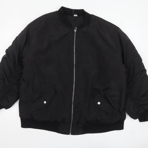 H&M Divided Women's Black Bomber Jacket Size 12 Polyester Zip Lined