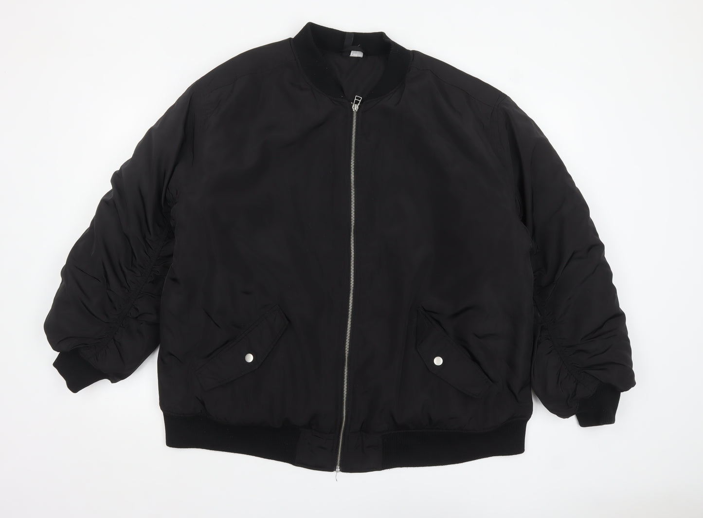 H&M Divided Women's Black Bomber Jacket Size 12 Polyester Zip Lined