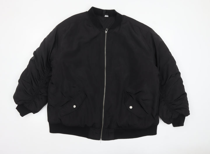 H&M Divided Women's Black Bomber Jacket Size 12 Polyester Zip Lined