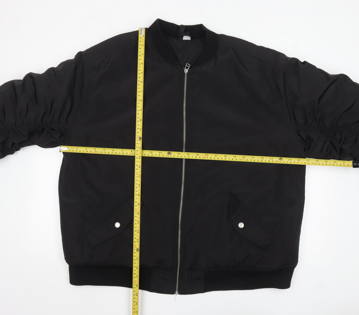 H&M Divided Women's Black Bomber Jacket Size 12 Polyester Zip Lined