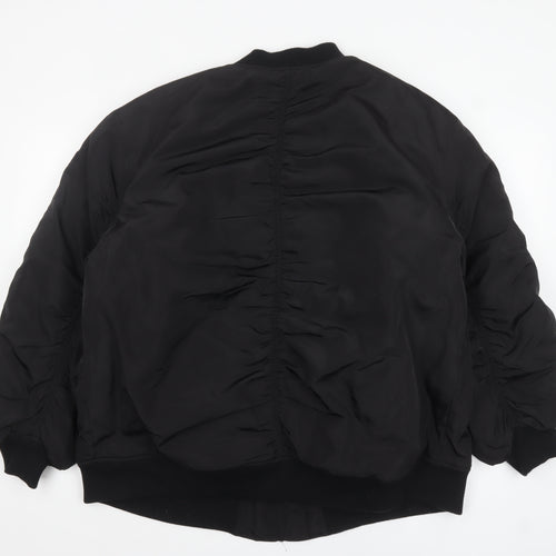 H&M Divided Women's Black Bomber Jacket Size 12 Polyester Zip Lined