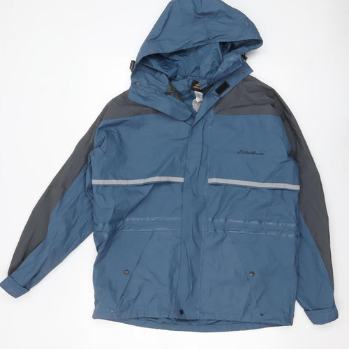 Eddie Bauer Men's Blue M Waterproof Hooded Hiking Rain Jacket