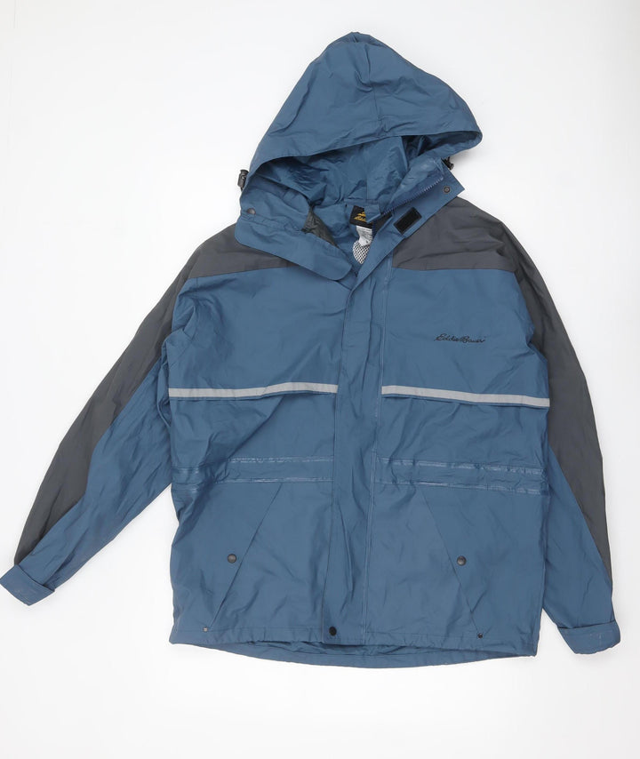 Eddie Bauer Men's Blue M Waterproof Hooded Hiking Rain Jacket