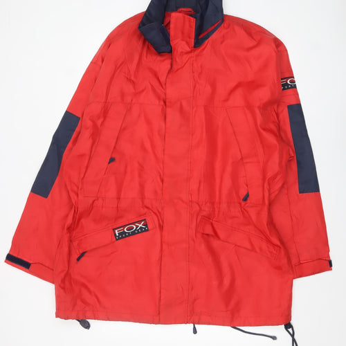 FOX Sport Gear Men's Red Parka Jacket L Nylon Lined Outdoor Coat