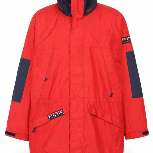FOX Sport Gear Men's Red Parka Jacket L Nylon Lined Outdoor Coat