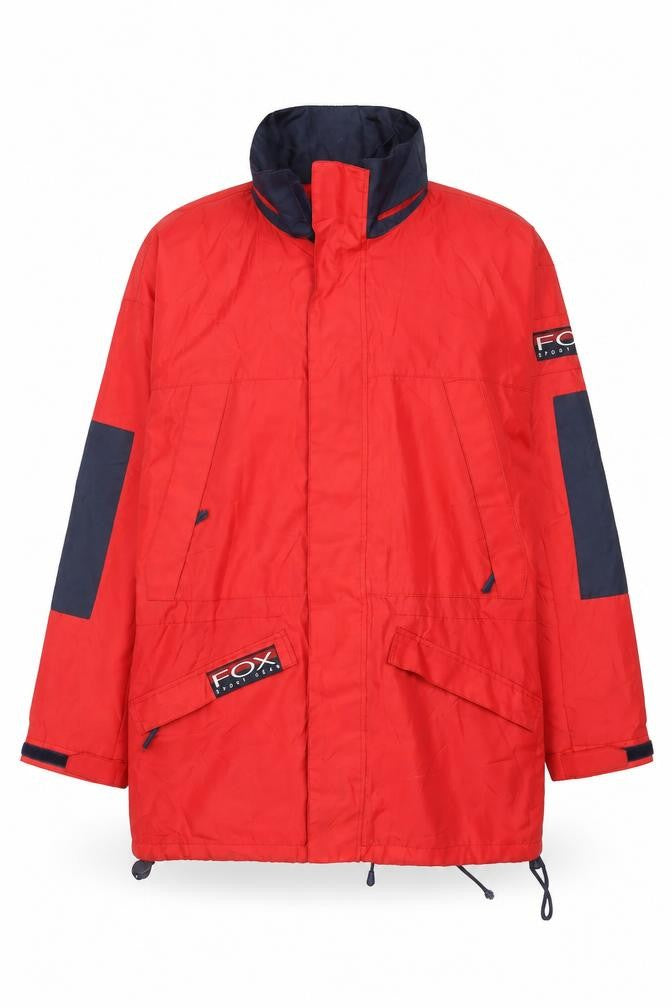 FOX Sport Gear Men's Red Parka Jacket L Nylon Lined Outdoor Coat