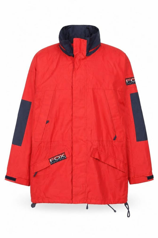 Front view of FOX Sport Gear Men's Red Parka Jacket L Nylon Lined Outdoor Coat