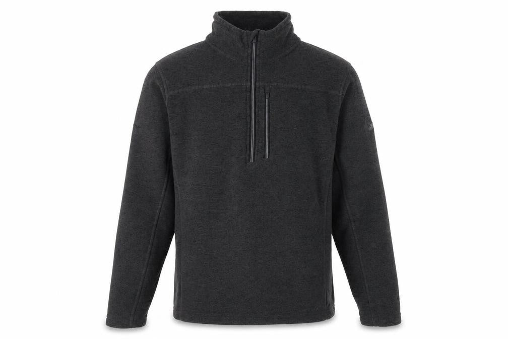 Front view of Trespass men’s black fleece 1/4 zip pullover sweatshirt, size L