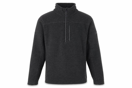 Front view of Trespass men’s black fleece 1/4 zip pullover sweatshirt, size L