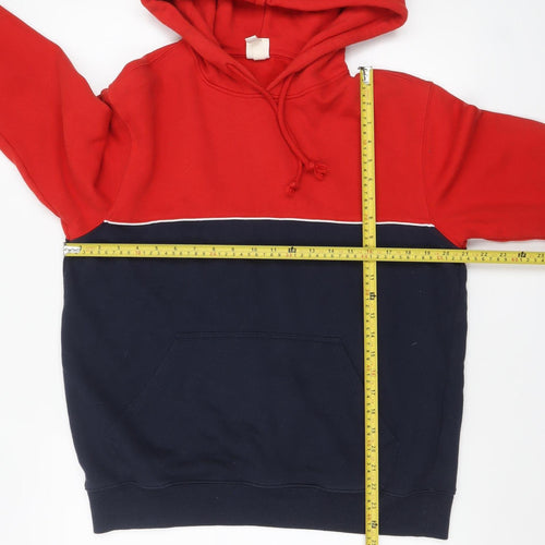 H&M Men's Red and Navy Pullover Hoodie Medium Fleece Cotton Blend
