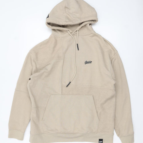Pull & Bear Men's Beige Pullover Hoodie M Logo Front Casual Style