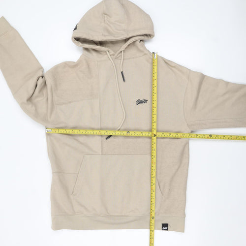 Pull & Bear Men's Beige Pullover Hoodie M Logo Front Casual Style