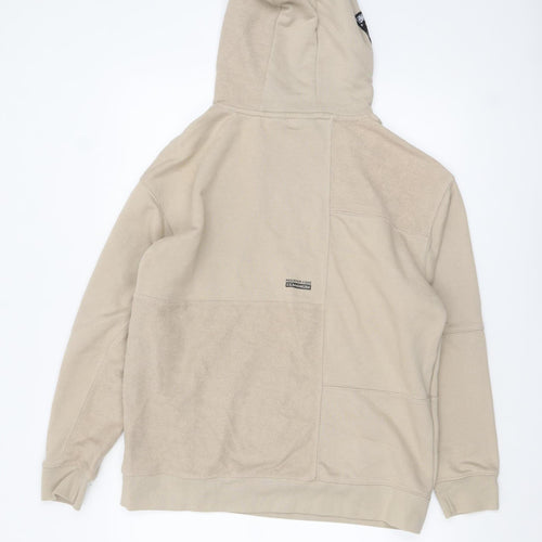 Pull & Bear Men's Beige Pullover Hoodie M Logo Front Casual Style