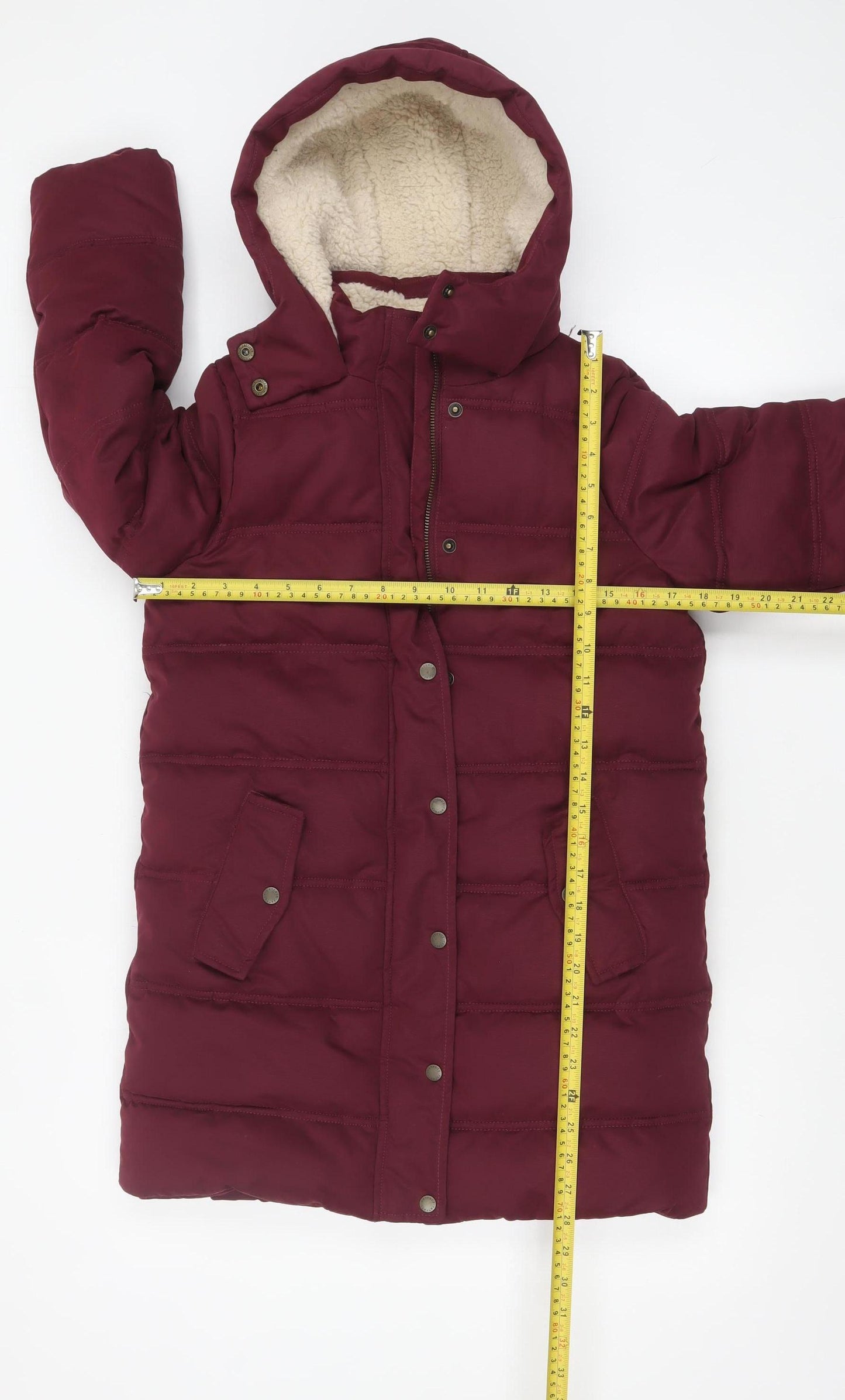 FatFace Girls Red Hooded Puffer Coat 10-11 Years Lined Winter Jacket