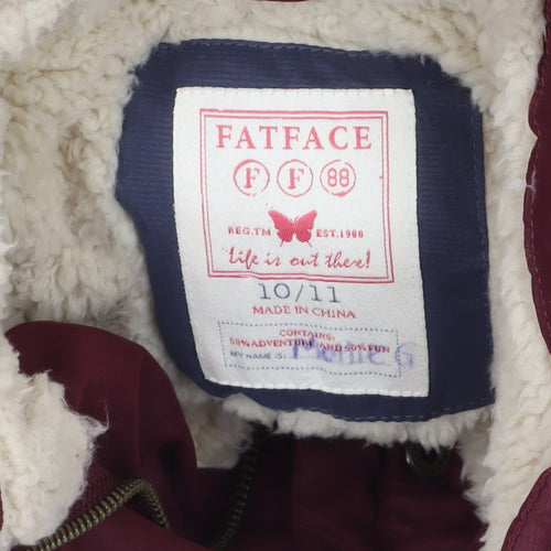 FatFace Girls Red Hooded Puffer Coat 10-11 Years Lined Winter Jacket