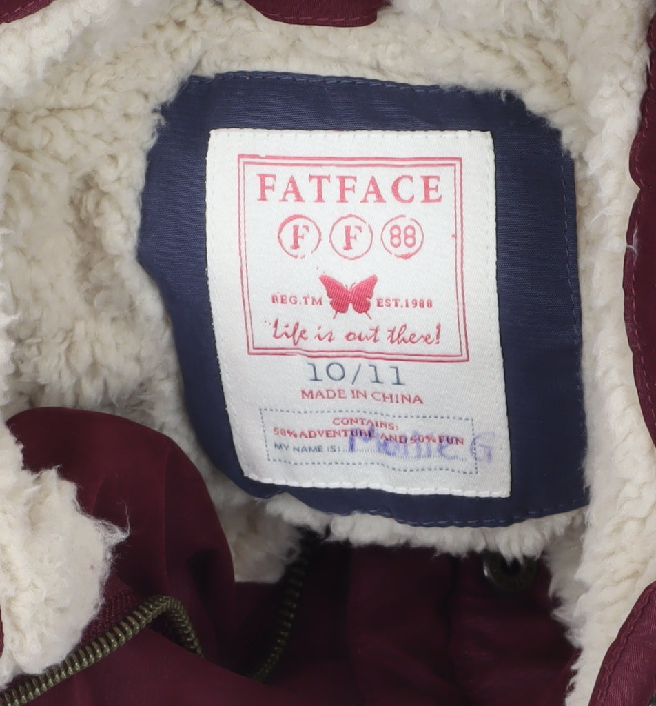 FatFace Girls Red Hooded Puffer Coat 10-11 Years Lined Winter Jacket