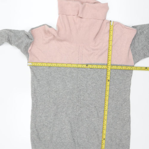 Gallery Women's Grey & Pink Roll Neck Long Sleeve Pullover Jumper Size L