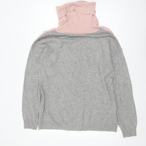 Gallery Women's Grey & Pink Roll Neck Long Sleeve Pullover Jumper Size L