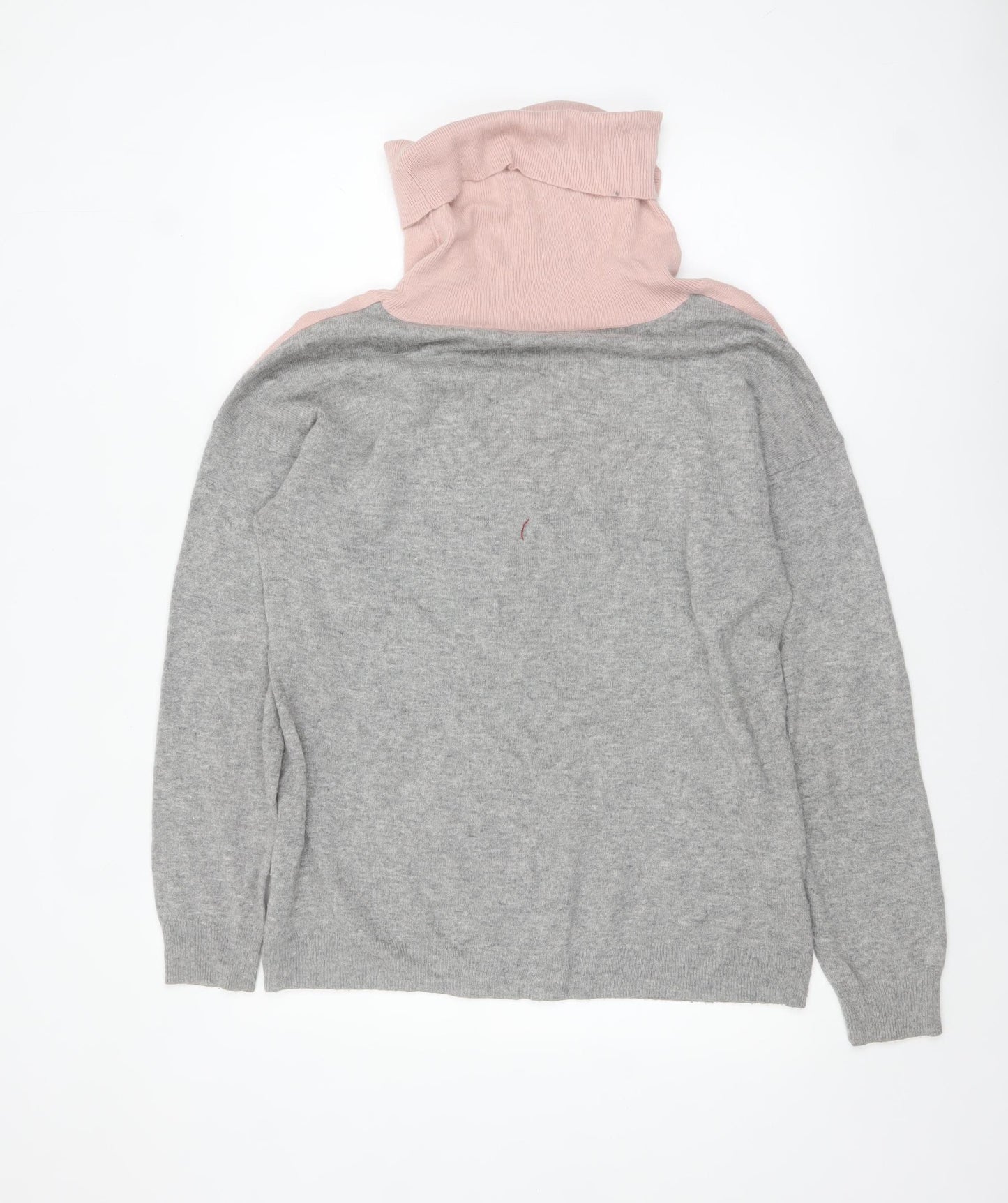 Gallery Women's Grey & Pink Roll Neck Long Sleeve Pullover Jumper Size L